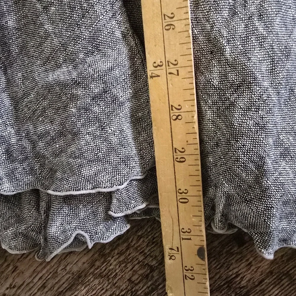 J. JILL Linen Midi Skirt Womens 8 Black White‎ Excellent Flared Lettuce Edge Hem